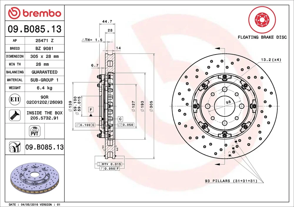 Brzdový kotouč BREMBO 09.B085.13