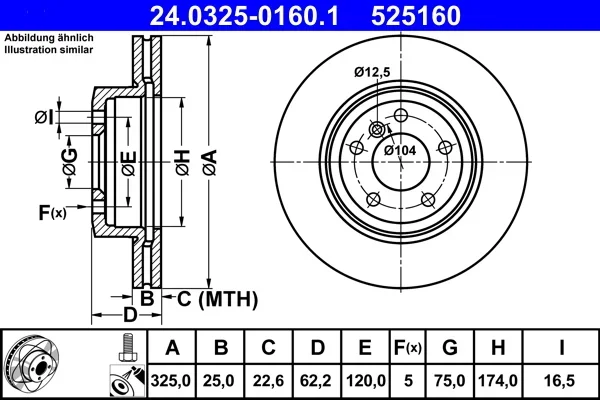 Brzdový kotouč ATE 24.0325-0160.1 – OE 34113400151