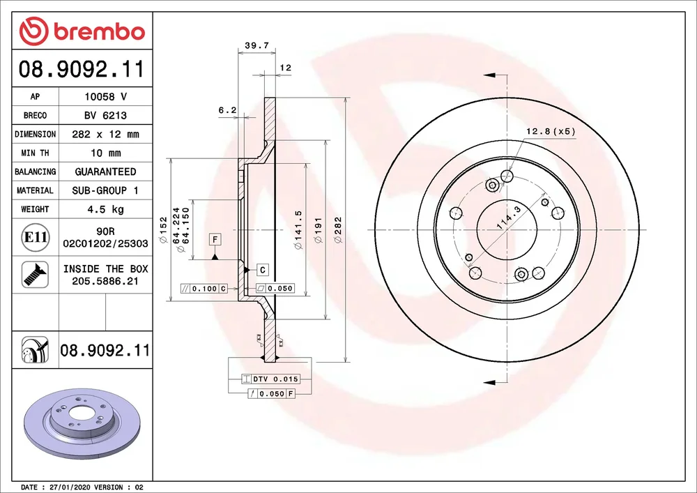 Brzdový kotouč BREMBO 08.9092.11