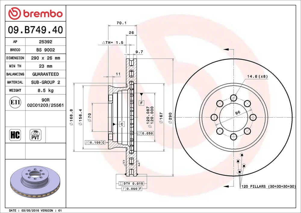 Brzdový kotouč BREMBO 09.B749.40