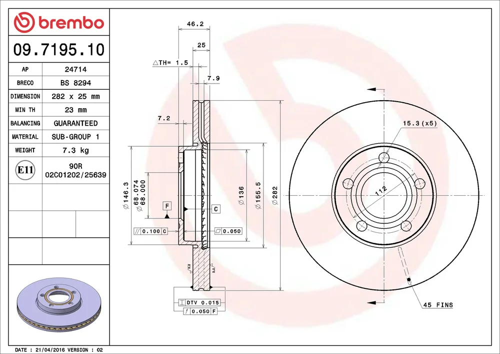 Brzdový kotouč BREMBO 09.7195.10