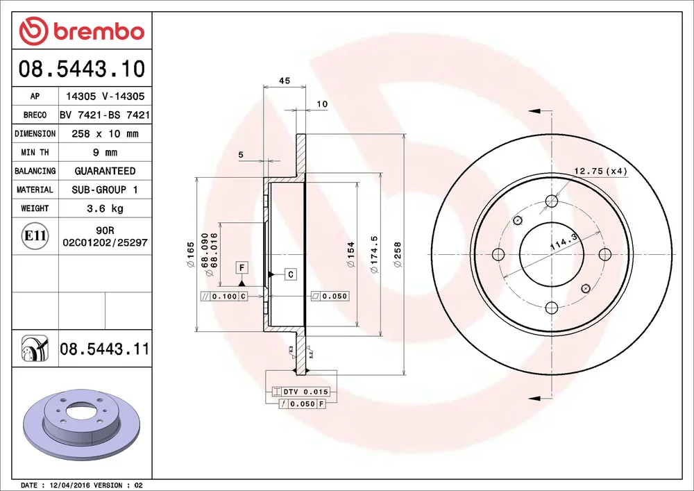 Brzdový kotouč BREMBO 08.5443.11
