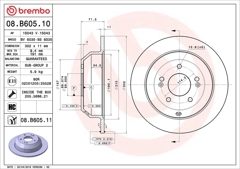 Brzdový kotouč BREMBO 08.B605.11