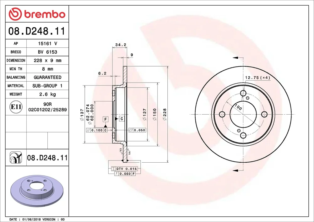 Brzdový kotouč BREMBO 08.D248.11