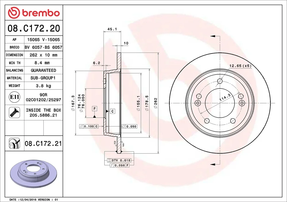 Brzdový kotouč BREMBO 08.C172.21