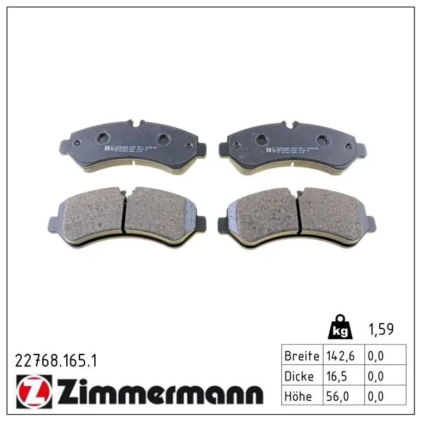 Sada brzdových destiček, kotoučová brzda ZIMMERMANN 22768.165.1