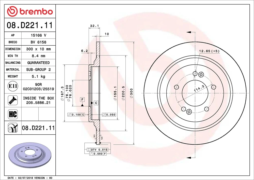 Brzdový kotouč BREMBO 08.D221.11 – OE 58411D4650