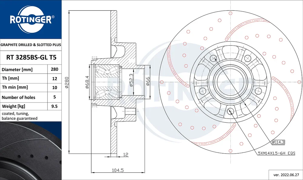 Brzdový kotouč ROTINGER RT3285BS-GLT5