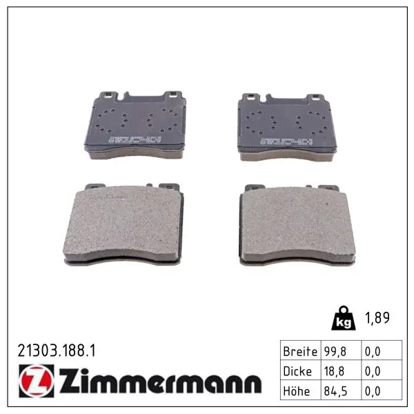 Sada brzdových destiček, kotoučová brzda ZIMMERMANN 21303.188.1