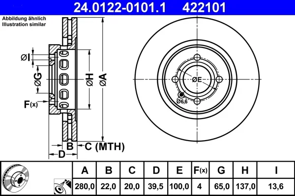 Brzdový kotouč ATE 24.0122-0101.1 – OE 535615301