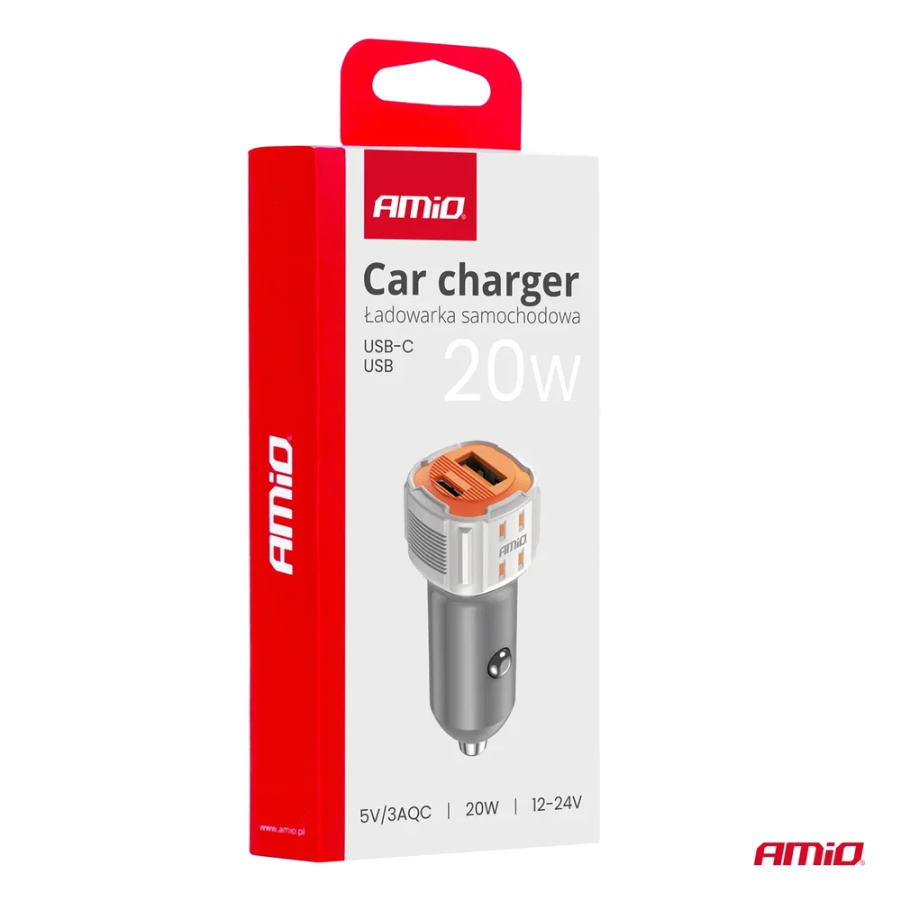 Nabíječka do auta USB-A + USB-C 20W 12/24V AMiO-03882 - Obrázek 5