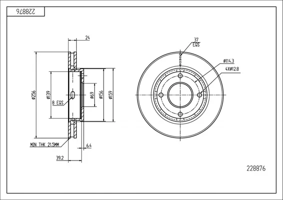 BRZ.KOTOUČ /P/ SMART FORFOUR 1.1-1.5 04- HART 228876 BRZ.KOTOUČ /P/ SMART FORFOUR 1.1-1.5 04- HART 228876