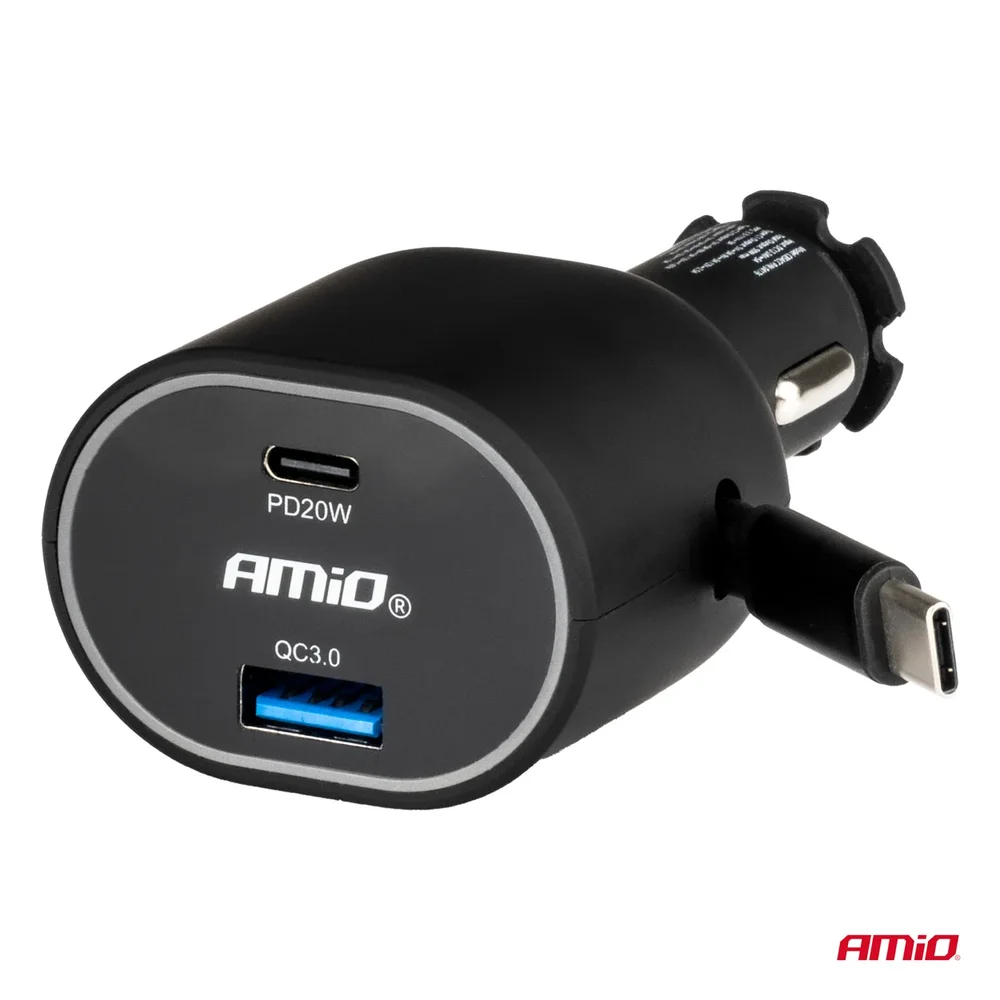 Rychlonabíječka do auta 3.0 s 30W C navíjecím kabelem PD20W AMiO-04176 Rychlonabíječka do auta 3.0 s 30W C navíjecím kabelem PD20W AMiO-04176