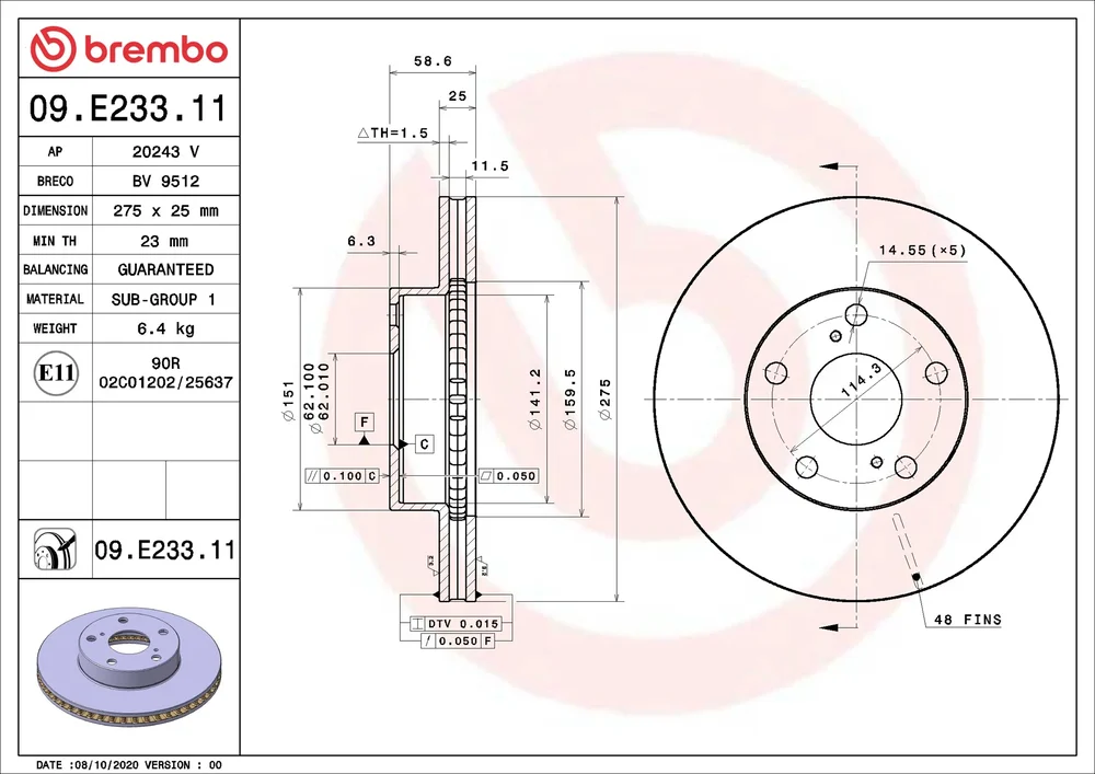 Brzdový kotouč BREMBO 09.E233.11