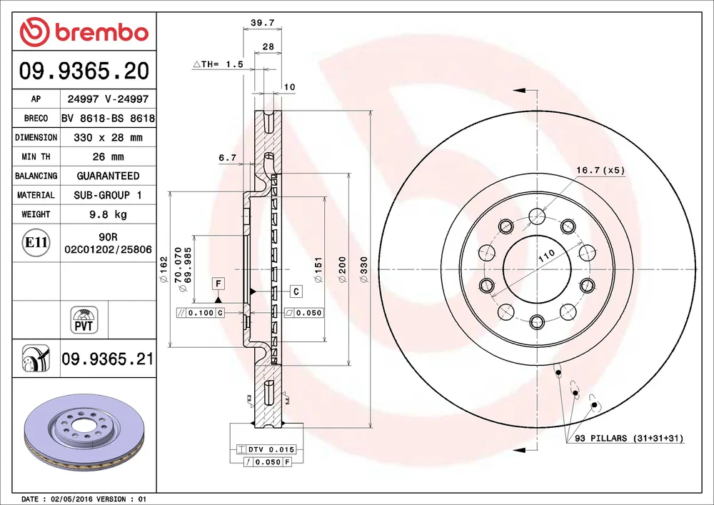Brzdový kotouč BREMBO 09.9365.21