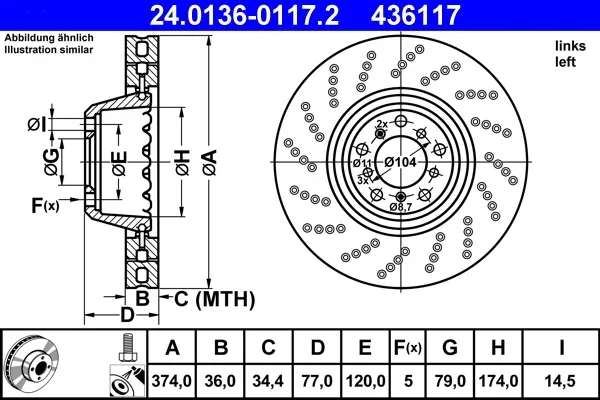 Brzdový kotouč ATE 24.0136-0117.2 – OE 34112282805