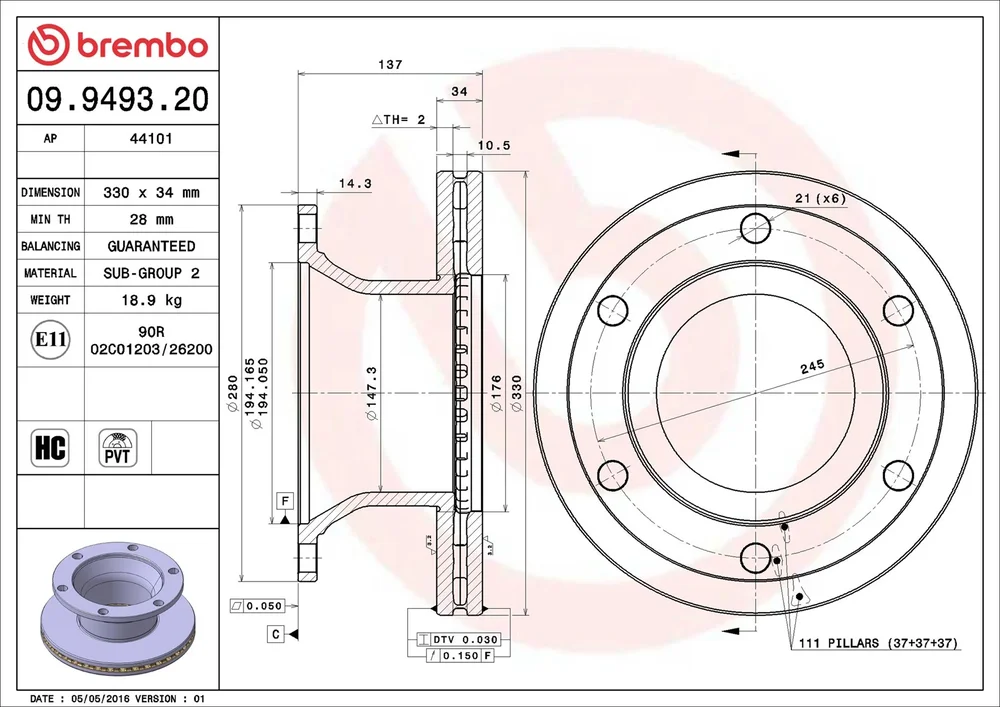 Brzdový kotouč BREMBO 09.9493.20