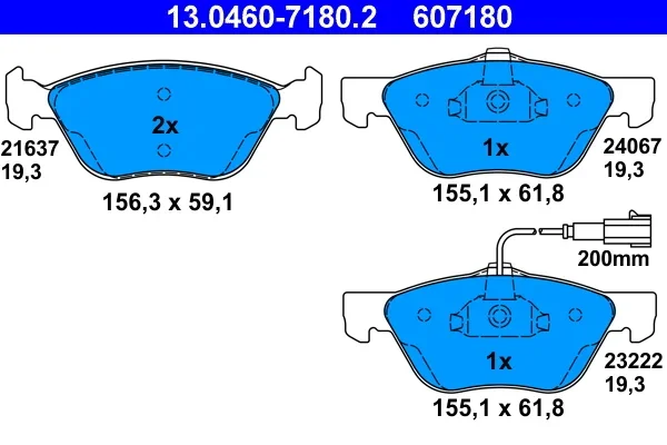 Sada brzdových destiček, kotoučová brzda ATE 13.0460-7180.2