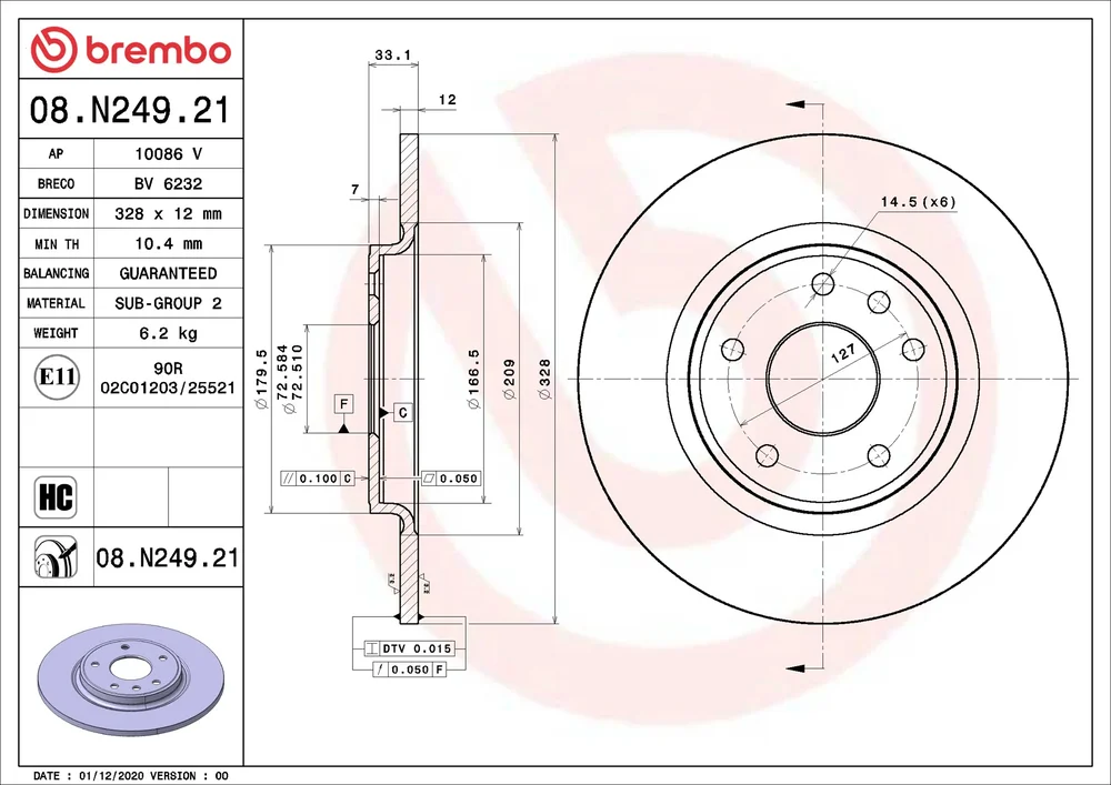 Brzdový kotouč BREMBO 08.N249.21