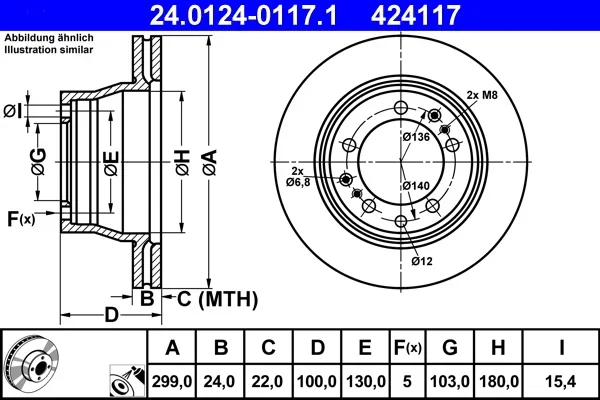 Brzdový kotouč ATE 24.0124-0117.1 – OE 95135204102