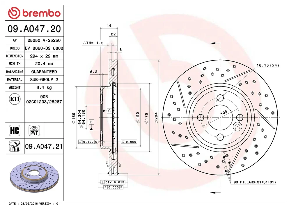 Brzdový kotouč BREMBO 09.A047.21 – OE 34116777826