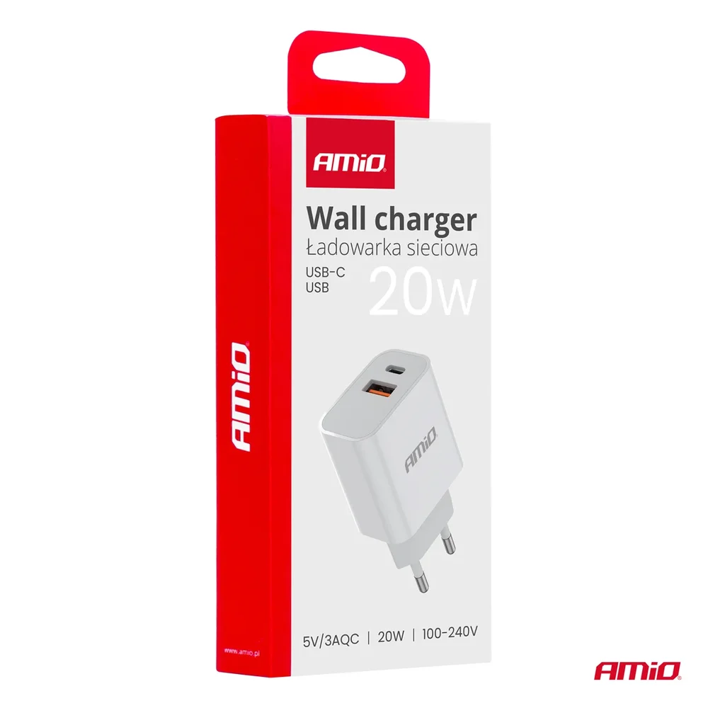PRO-09 SÍŤOVÁ NABÍJEČKA USB+USB-C 20W AMIO 02935 - Obrázek 4