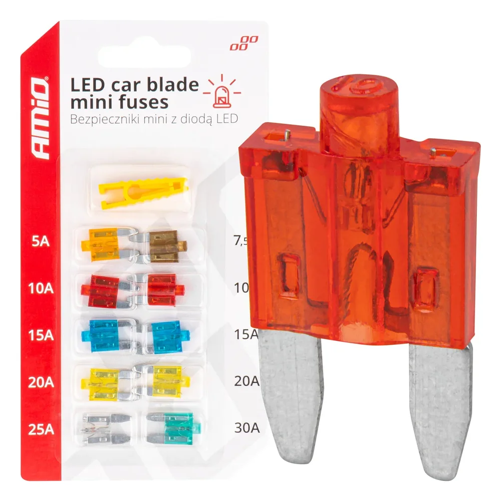 Autopojistky nožové mini s led diodou 10 ks AMiO-04340 Autopojistky nožové mini s led diodou 10 ks AMiO-04340