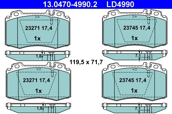 Sada brzdových destiček, kotoučová brzda ATE 13.0470-4990.2