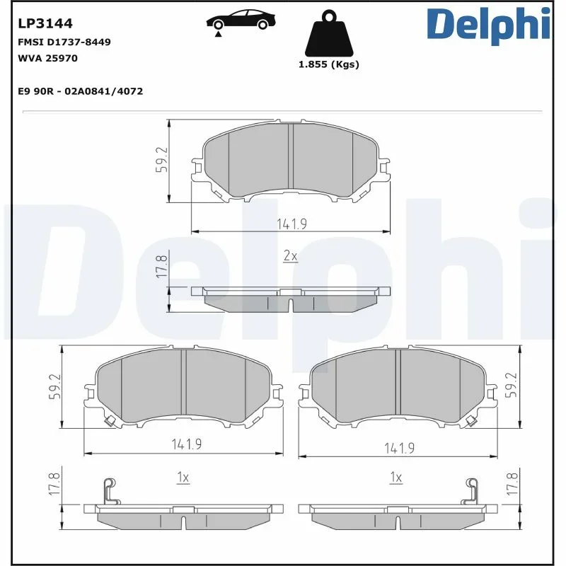 Sada brzdových destiček, kotoučová brzda DELPHI LP3144