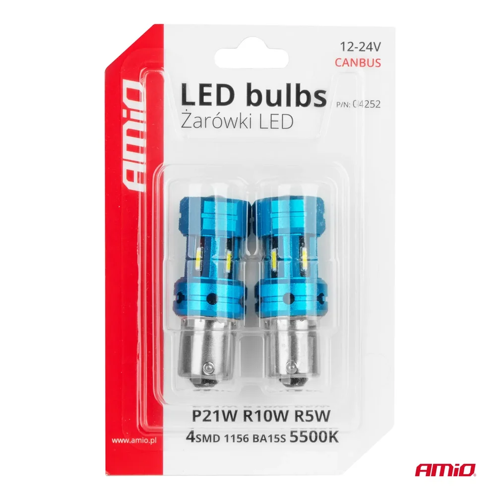 CANBUS LED žárovky 1156 BA15S P21W R10W R5W 4SMD 1860 Bílé 12V 24V AMiO-04252 - Obrázek 5