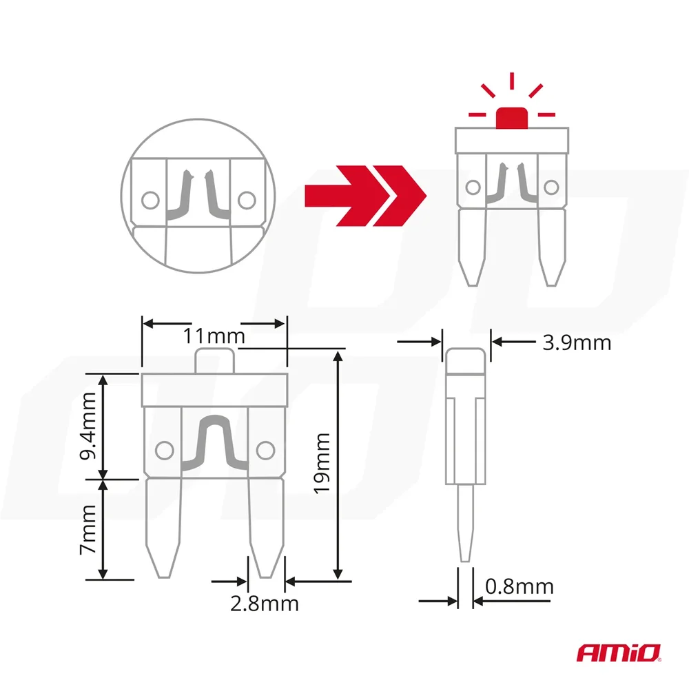 Autopojistky nožové mini s led diodou 10 ks AMiO-04340 - Obrázek 5
