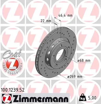 Brzdový kotouč ZIMMERMANN 100.1239.52 – OE 4D0615601B