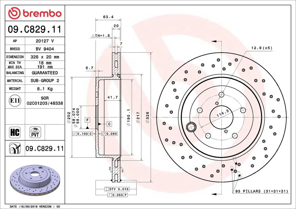 Brzdový kotouč BREMBO 09.C829.11 – OE 26700VA010