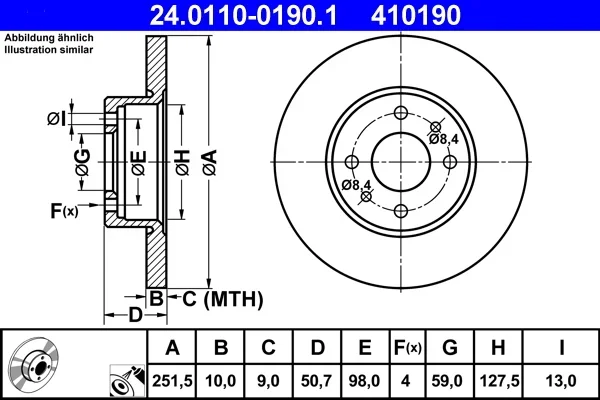 Brzdový kotouč ATE 24.0110-0190.1 Brzdový kotouč ATE 24.0110-0190.1