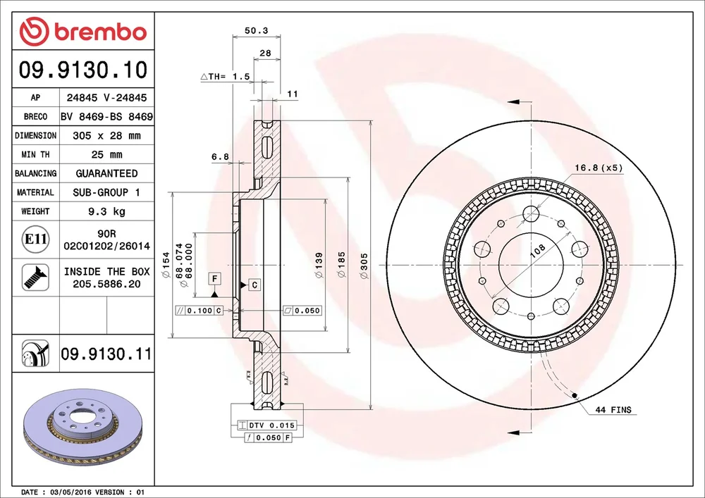 Brzdový kotouč BREMBO 09.9130.11