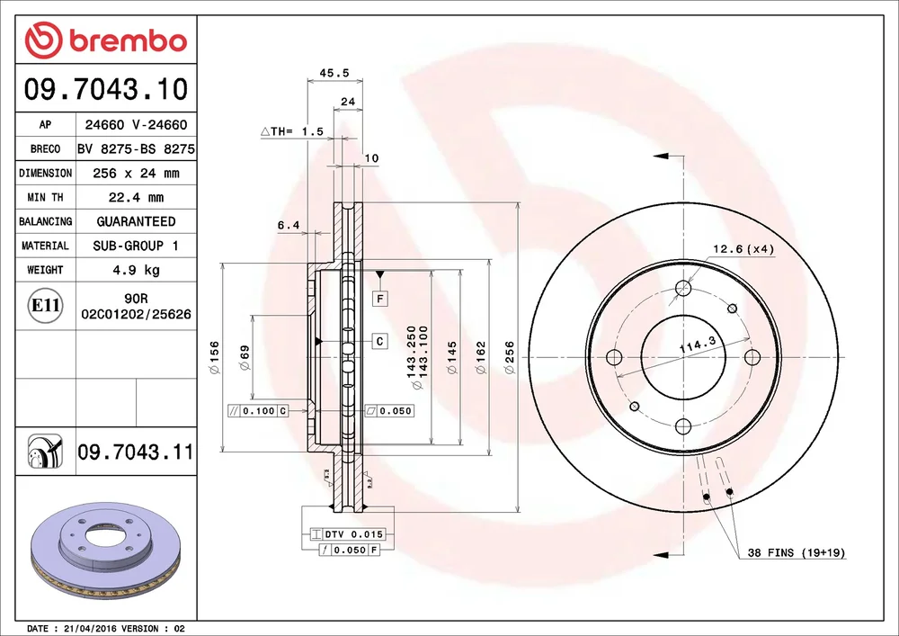 Brzdový kotouč BREMBO 09.7043.11